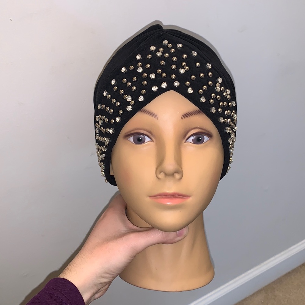 Black Crystal and Stud Turban Hijab